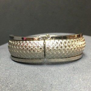 Hinged Bangle Bracelet Silver Woven Textured Asymmetrical Graduated Retro BoHo